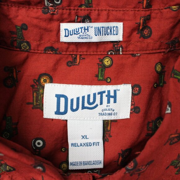 Duluth AOP Shirt Mens XL Orange BBQ Relaxed Fit Tractor All Over Print Untucked - Picture 8 of 14